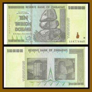 ZIMBABWE 10 TRILLION DOLLAR, AA 2008 CURRENCY 100 % Authentic uncirculated COA